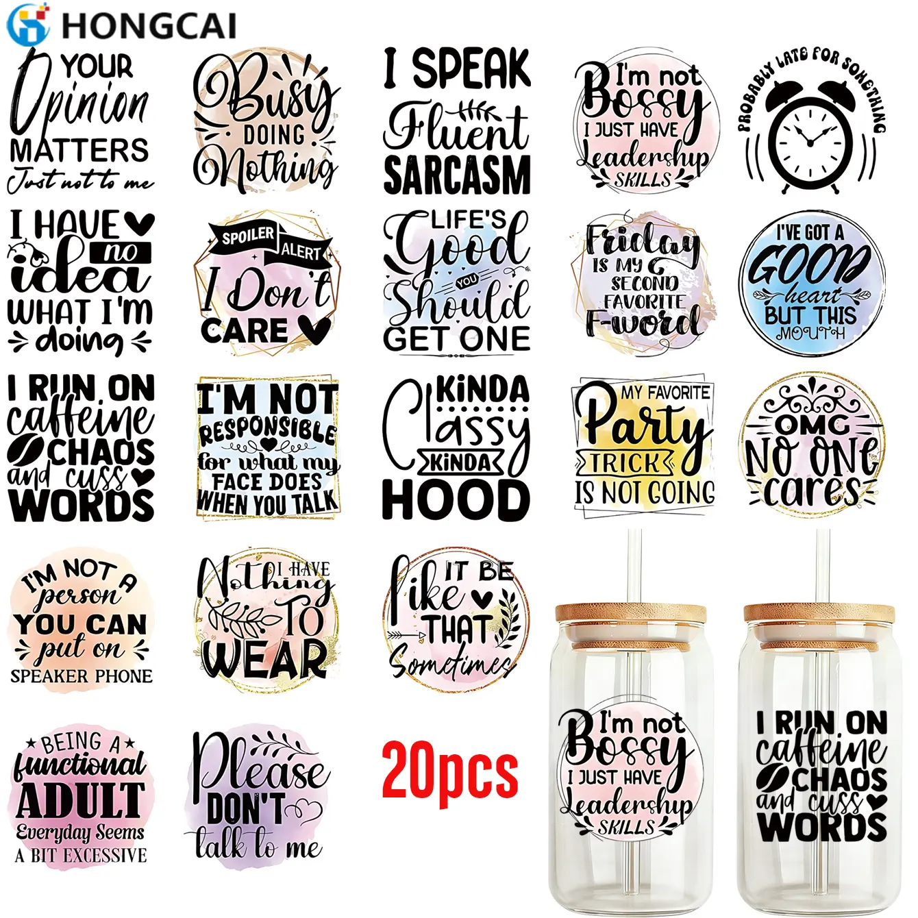 20 Piece Fun Crazy Text UV DTF Transfer Stickers, DIY Decorative Stickers, Funny Stickers, Stickers Kit, Sticker Set, 20 Unique Patterns, Perfect for Handmade Journals, Glass Cups, Coffee Mugs, Laptop Cases