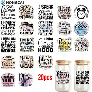 20 Piece Fun Crazy Text UV DTF Transfer Stickers, 20 Unique Patterns, Perfect for Handmade Journals, Glass Cups, Coffee Mugs, Laptop Cases, Funny Stickers