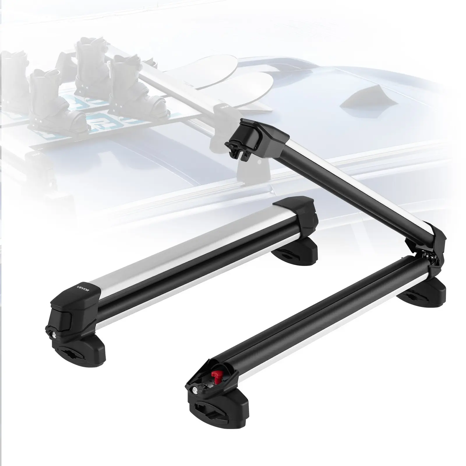 【Summerfinds】VEVOR 2-Pcs Aluminum Roof Rack Ski & Snowboard Holder, 165 lbs Load Capacity, Tool-Free, Anti-Theft Lock, Rubber Padding, Carries 6 Ski Pairs or 4 Snowboards, Secure Hold for Skiing, Fits Most Crossbars, Also for Fishing Poles, Quick Inst, 28