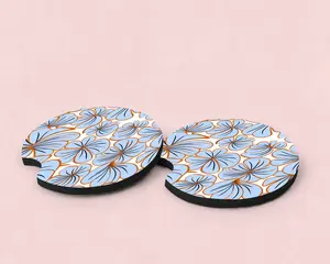 Floral Pattern Cute Car Coasters, Set of 2, Neoprene Material, Cute Aesthetic Car Coasters