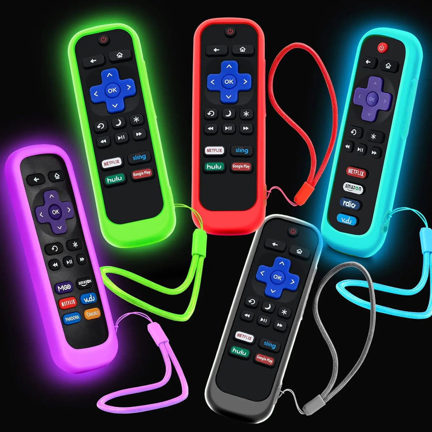 5Pack Case for  Remote, Cover for Hisense/  TV Steaming Stick/Express Universal Replacement Controller  Sleeve  Glow in The Dark Green Sky Purple Red