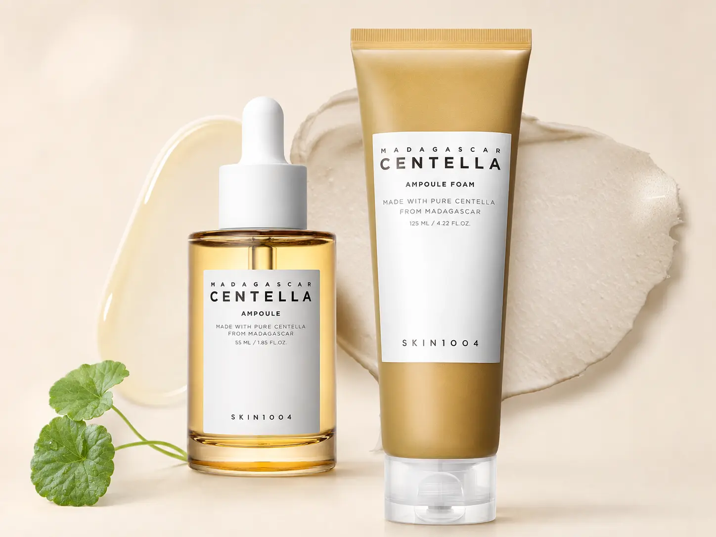 SKIN1004 Madagascar Centella Ampoule Foam Face Cleanser - 125ml & SKIN1004 Madagascar Centella Ampoule 55 ml, Korean Face Serum with Centella Asiatica for Hydrating & Moisturizing, Soothing Facial Serum for Skin Balance,