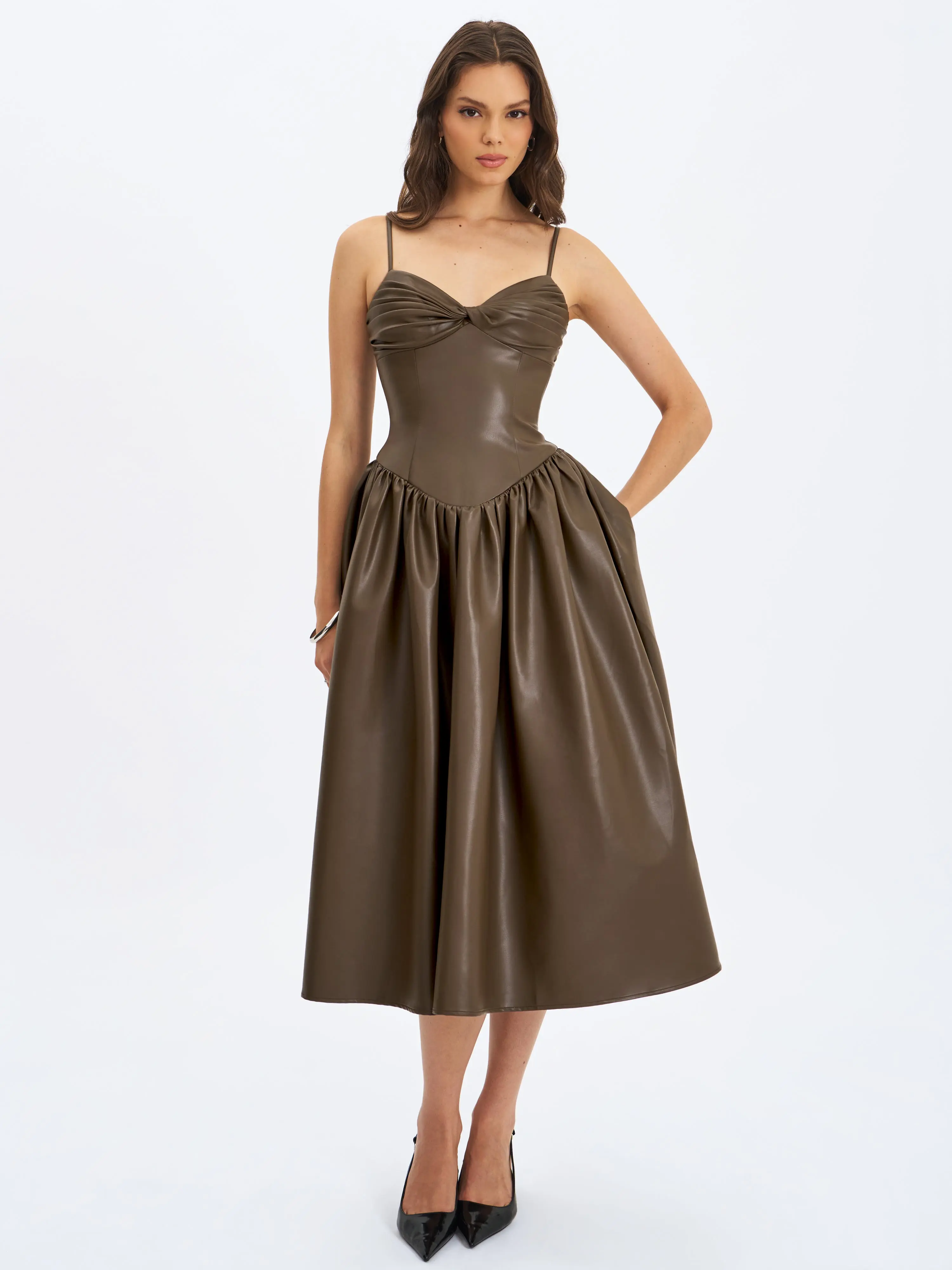 asos green leather dress Miss Circle Women's Eliana Olive Faux Leather Dress - Green