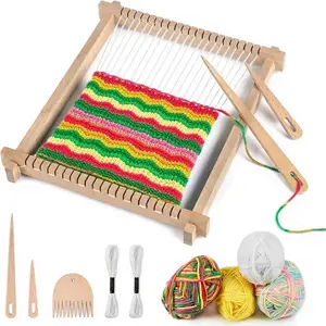 Weaving Loom, Wooden Weaving Loom for  Adults, 9x11inch  Knitting Loom for Beginners Adults  with Yarn Rods Combs Shuttles Rubber Bands and Instructions