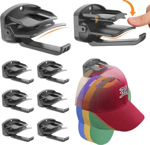 8 Packs Hat Organizer ，Holds 40 Hats with Built-In Spring Clips & Hook for Baseball Caps - Wall Mount Closet Hat Rack Holder, Storage for Door/Closet Hat Hanger (Strong Adhesive & Screws) genicuts