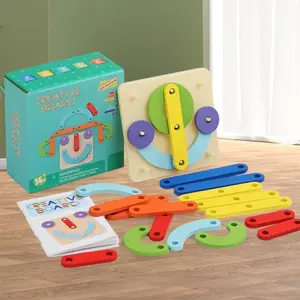 Geometric puzzle puzzle (1 set), creative versatile nail board, wooden puzzle toy, parent-child interactive focus training, Montessori tabletop game puzzle board, Shape Sorter