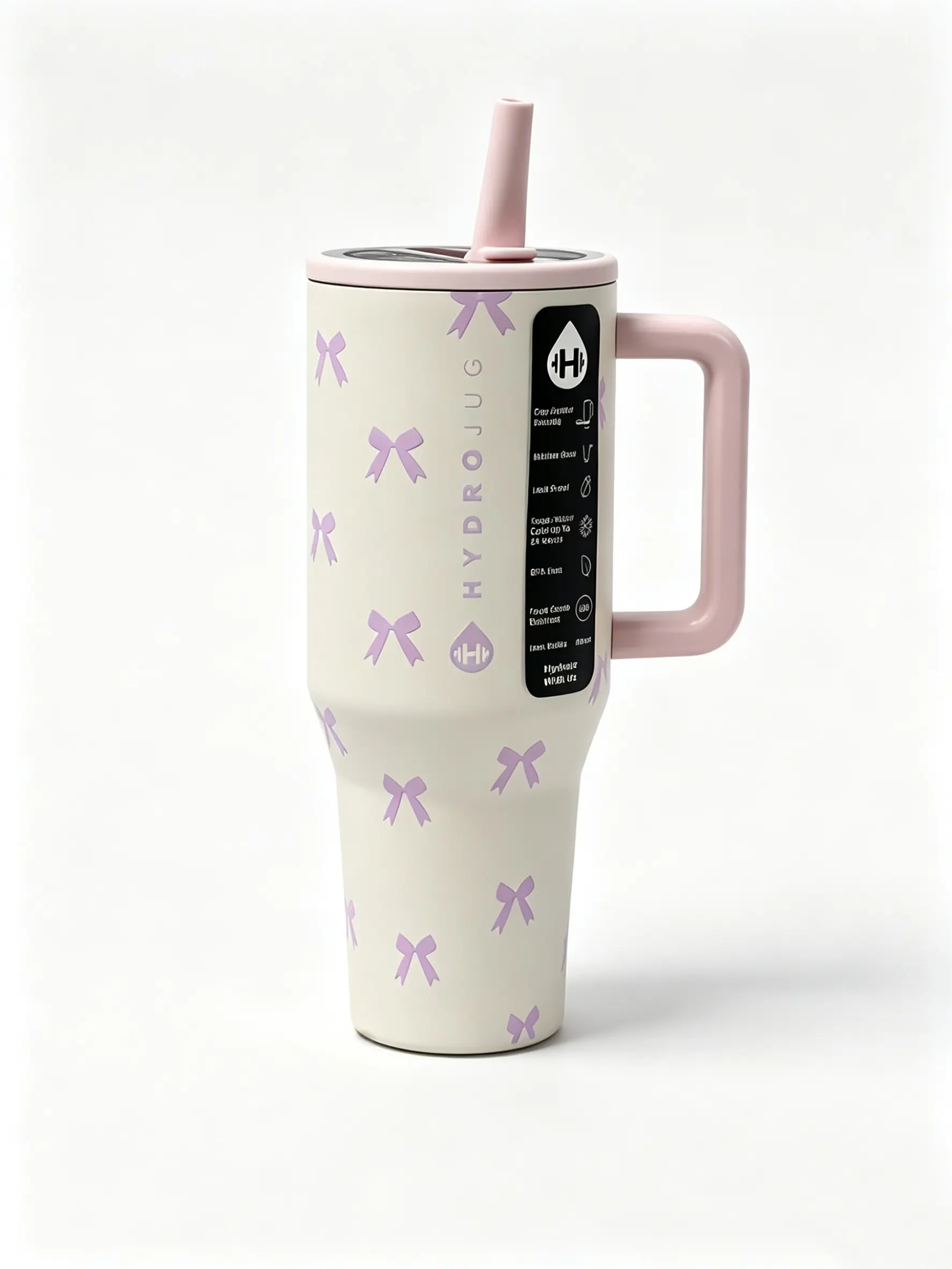 HydroJug Stylish 40oz Stainless Steel Traveler Sports Water Flask, Pink Bow Print, Ergonomic Handle, BPA-Free, Ideal for Sports & Outdoor Activities, Flasks