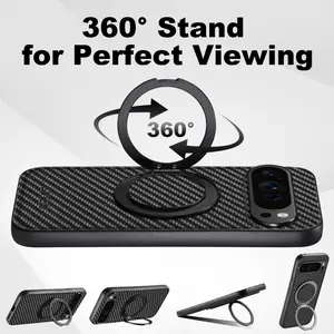 360° rotating bracket suitable for Google Pixel 6/7/8/9/10 full-cover magnetic charging Magsafe business 7pro premium 10pro protective case 9proXL carbon fibre texture
