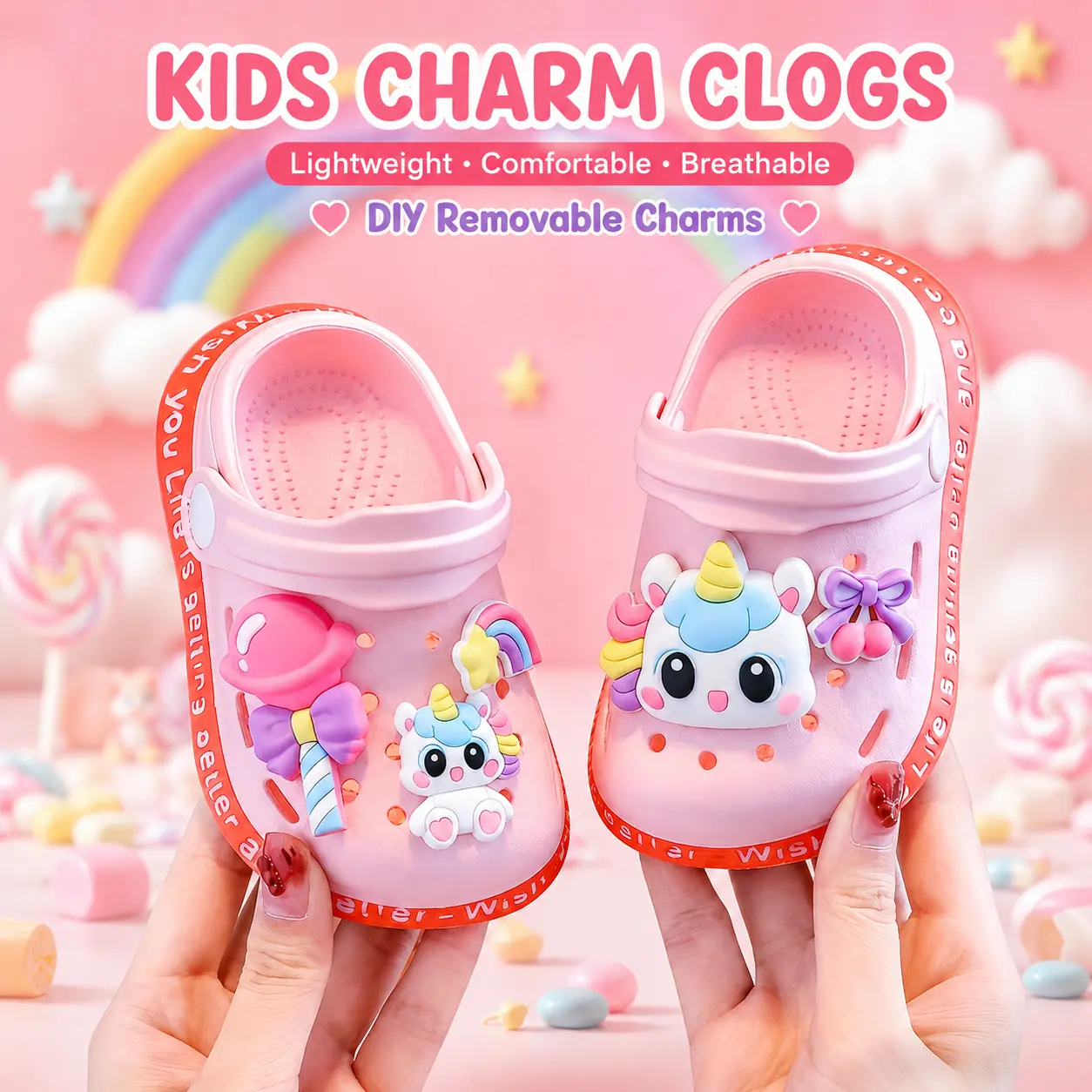 Baby Toddler Girls Sweet Pink Unicorn Clogs Lightweight Non Slip Slip On Sandals with Adorable Charms for Indoor Outdoor Play Kid Shoes Cute Cartoon Slides