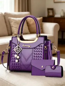 Women's Fashion Shoulder Clutch Bag Set, Fashionable Casual PU Material Handbag, All-Season Crossbody Backpack, Bright Leather Single Strap Bag