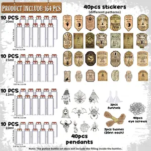 164 Pcs Halloween Potion Bottles with Cork Halloween Indoor Decorations Witchcraft Supplies Apothecary Bottles