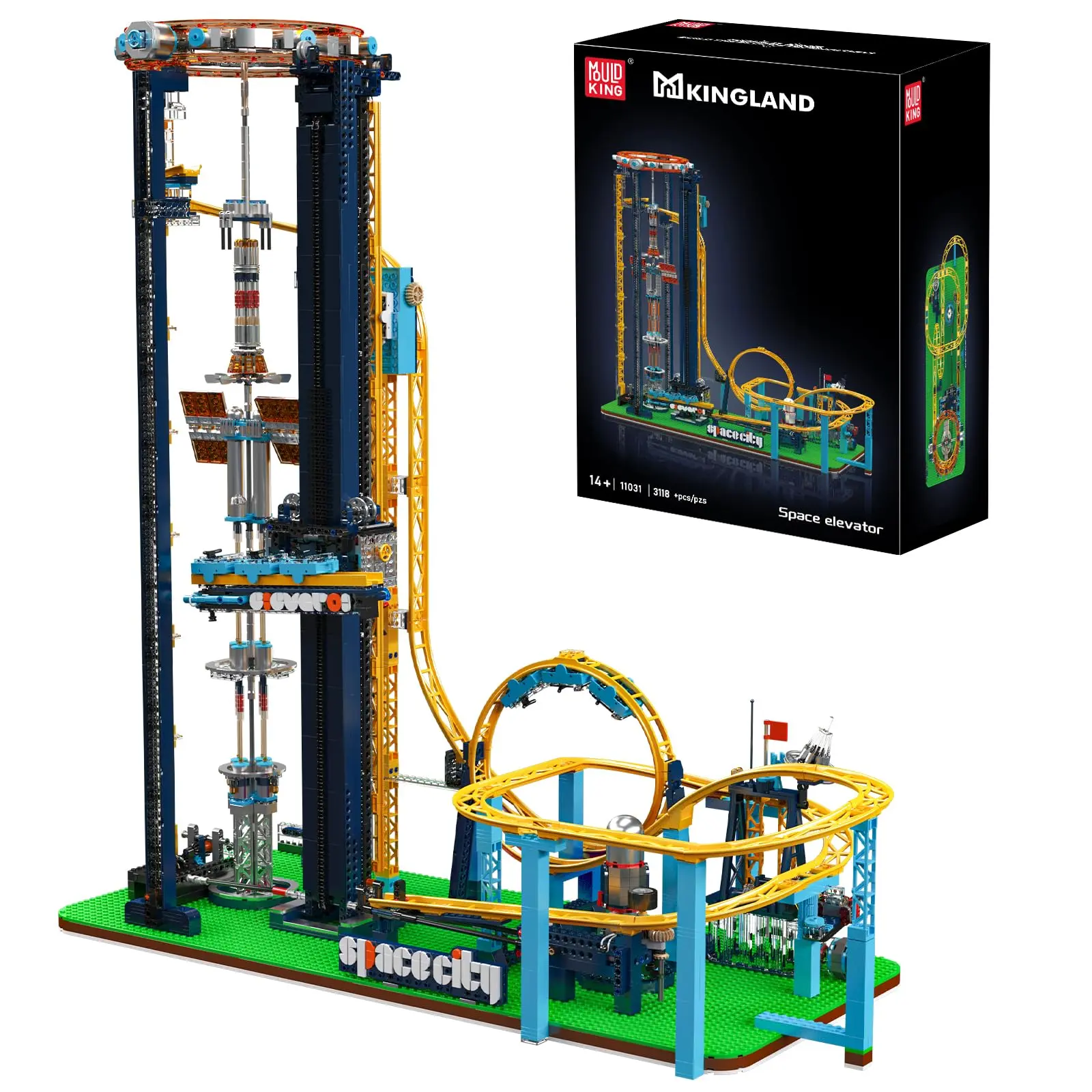 Mould King Loop Coaster Building Kit with Motor Drive, Rechargeable Battery & ABS Blocks, Large Amusement Park Roller Coaster Model Set with Passenger Train, 3118 PCS Creative Gift for 12 Years Above, Adults