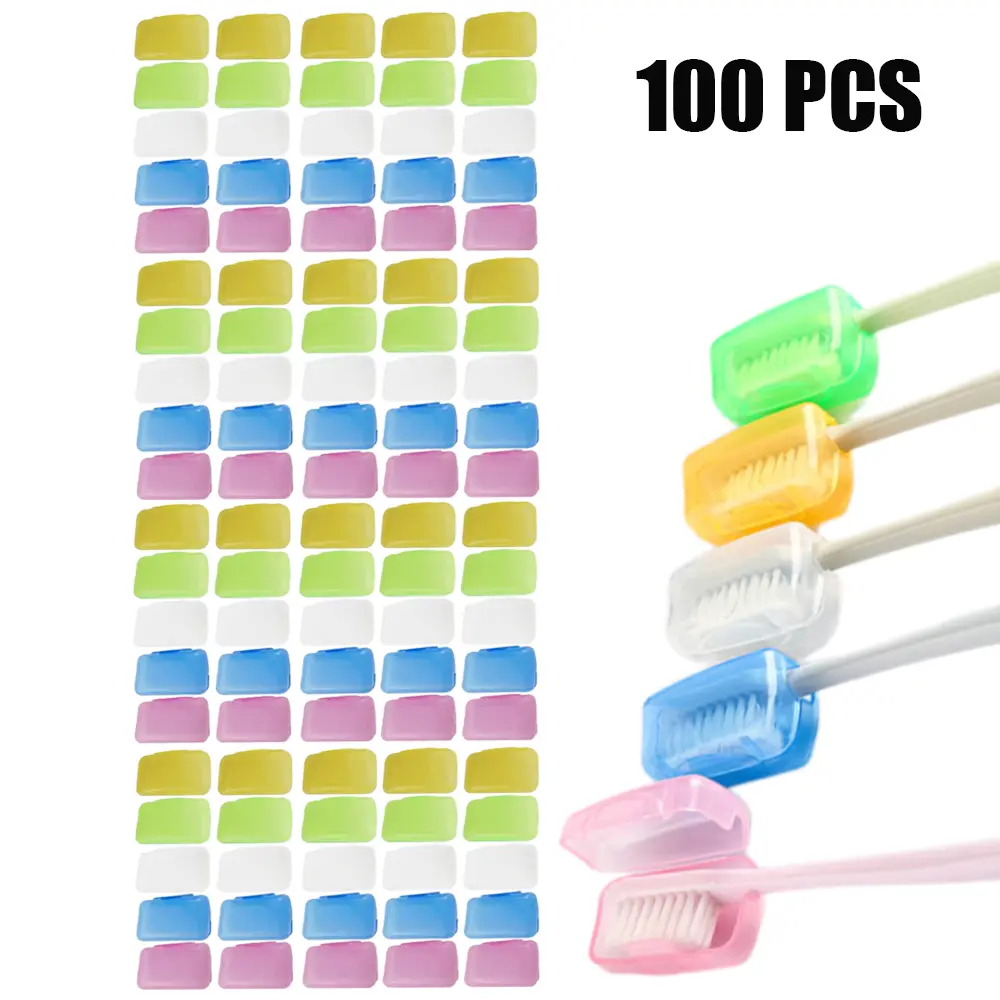 PP Plastic Waterproof Toothbrush Head Covers (100-Count Bulk Pack), Travel Safe Camping Space-Saving Transparent Lightweight Organizers (1.5x0.8x0.9in, Assorted Colors), Home Bathroom Improvement Accessories for Family Use