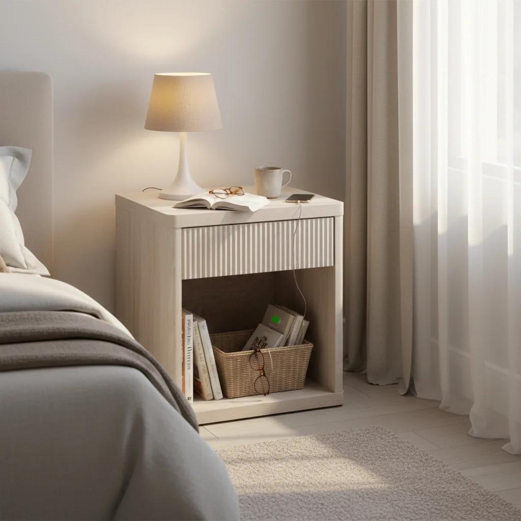 Mid-Century Modern Fluted Nightstand - 1-Drawer, 37mm Thick Body, 15 lbs Capacity, Durable Strong Construction, Open Shelf, Spacious Top, Particle Board Panel, Compact Indoor Bedroom Bedside Table Drawers for Small Spaces Mid-Century Modern Fluted Nightstand - 1-Drawer, 37mm Thick Body, 15 lbs Capacity, Durable Strong Construction, Open Shelf, Spacious Top, Particle Board Panel, Compact Indoor Bedroom Bedside Table Drawers for Small Spaces