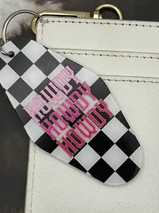 Retro Cowgirl Western Keychain - Checkered Design with "Howdy" Text - Unique Western Accessory