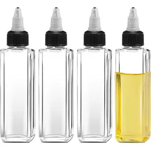 4 Pcs Oil Squeeze Bottles 3.4 OZ Empty Bottles with Twist Top Cap Plastic Liquid Condiment Container Leak-Proof Dispensing Bottles for Oil Soy Sauce Vinegar Syrup Ketchup