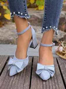 Women's Spring Autumn Bow Decorated Chunky Heel Pumps, Elegant Fashion for Parties, Friday Summer Daily Wear Sandals, Valentine's Gift