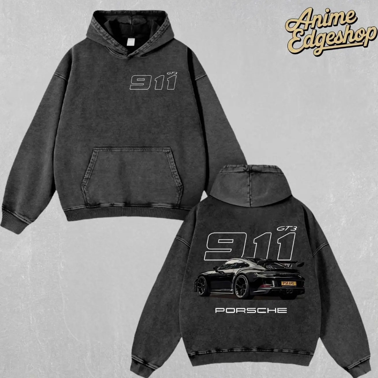 (400G) 911 GT3 Vintage Washed Hoodie � Heavy Cotton Streetwear Racing Graphic for Car Lovers Gift For Him Gitfs Her Pullover Long Sleeve, Halloween gift  0M2