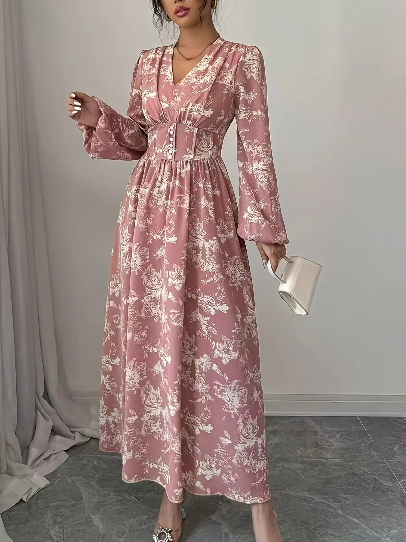 Women's All over Print Long Sleeve Dress, Casual Slim Fit Midi Dress, Elegant Floral Pattern, Perfect for Spring & Fall - TikTok Shop Women's All over Print Long Sleeve Dress, Casual Slim Fit Midi Dress, Elegant Floral Pattern, Perfect for Spring & Fall - TikTok Shop