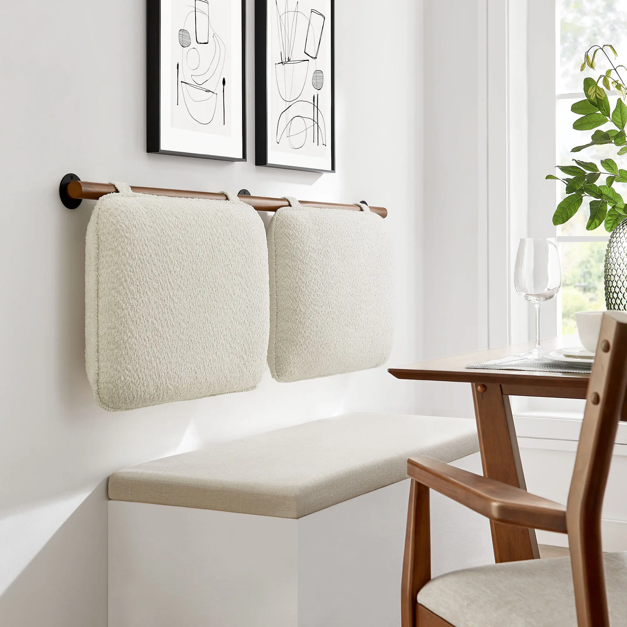 Anela Wall-Mounted Chenille Upholstered King Size Headboard - Cream Walnut, Indoor Bedroom Furniture, Contemporary Bed Component with Solid Rubber Bar, Read-Ready Support, Floats Above Bed, Assembly Required, Cozy Backdrop, Contemporary Upholstered Bed, M