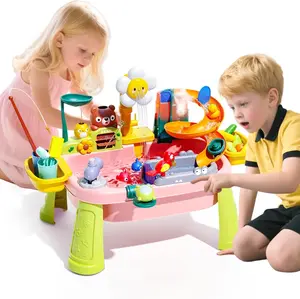 Upgraded Toddler Sand Water Table Toy with Electric Water Pump Kids Sand Water Play Food Accessories Fishing Toy Kitchen Play Sink Toys for Girl Boy Age 3+