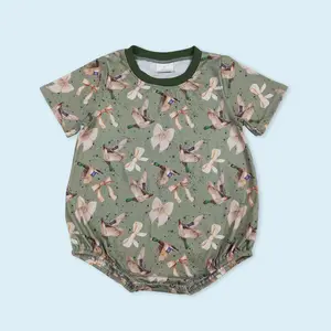 Mallard duck bow print  baby girl short sleeve romper