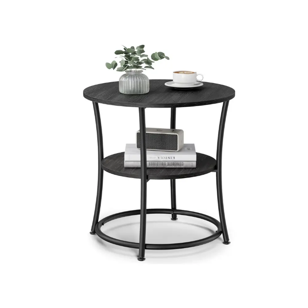 VASAGLE 21.7-Inch Round Side Table, 2-Tier End Table, Nightstand with Steel Frame, Spacious Top, for Small Spaces, Living Room, Bedroom