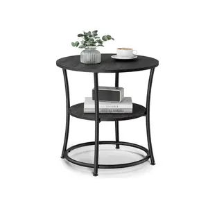 【Deals For You】VASAGLE 21.7-Inch Round Side Table, 2-Tier End Table, Nightstand with Steel Frame, Spacious Top, for Small Spaces, Living Room, Bedroom
