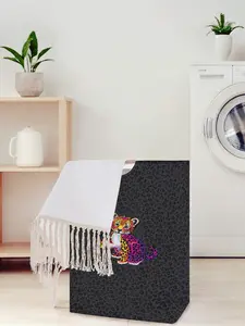 Cheetah Pattern Open Storage Box, Foldable Laundry Basket with Handle, Random Print, Casual Home Bathroom Organizer
