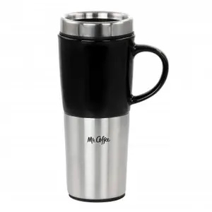 Mr. Coffee 16oz Stainless Steel Portable Travel Mug, Tumbler with Lid and Heat-Lock Functionality