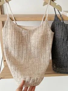 Women's Modal Lace Camisole with Built-in Bra, Linen-Feel Backless Tank Top, Slimming Layering Undershirt for Going Out or Worn Alone