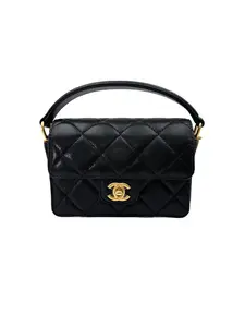 Pre-owned CHANEL leather Crossbody Bags 24K Black Quilted & Felt Mini Flap Messenger Bag(JG***9C) IRIS171
