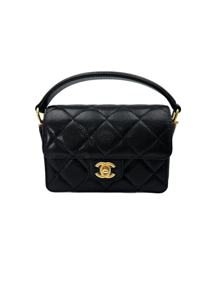 Pre-owned CHANEL leather Crossbody Bags 24K Black Quilted & Felt Mini Flap Messenger Bag(JG***9C) IRIS171