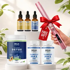Bella All Natural Kit #4: Probiotics Max Day 2-Pack + Extreme Detox Papaya + D3 K2 Drops 3-Pack + Free Curling Wand