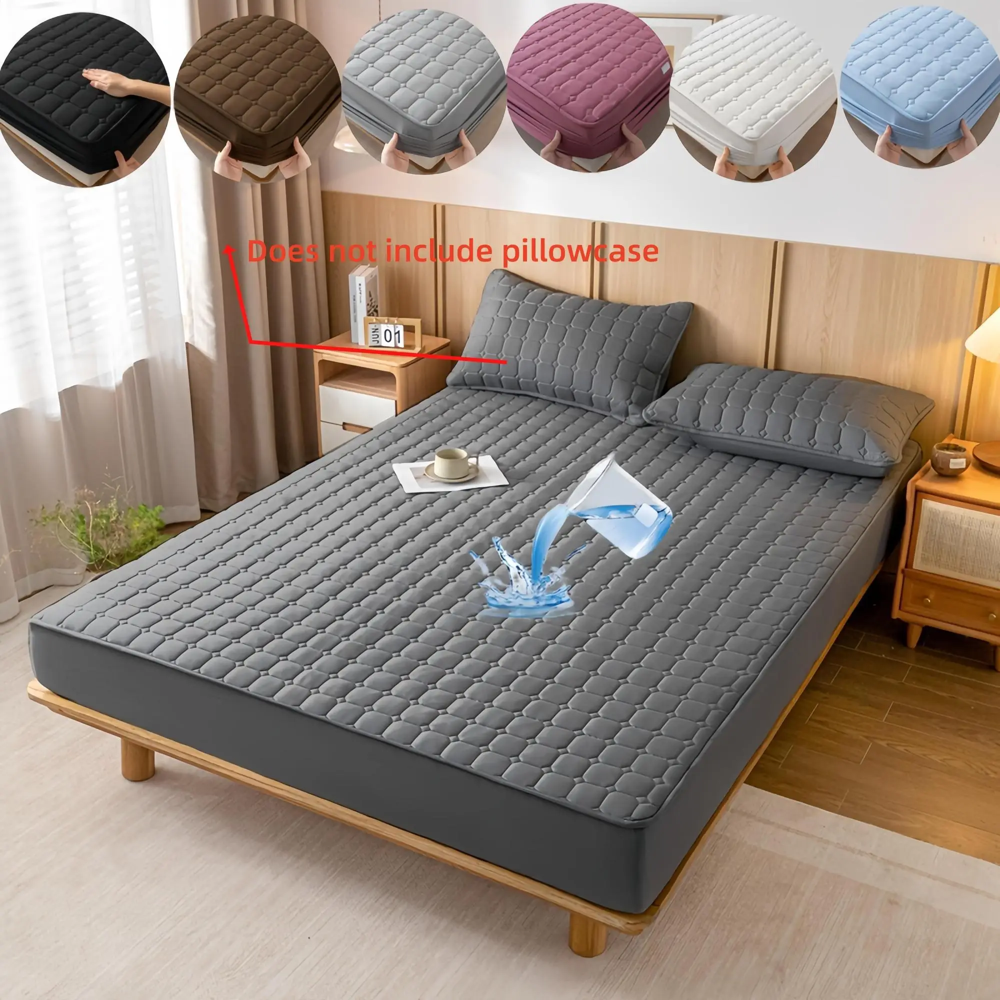 Solid Color Waterproof Fitted Sheet (1 Count), Quilted Design Mattress Cover, Cool Bedroom Bed Sheets, Christmas Decor Soft Bedding for Bedroom, Guest