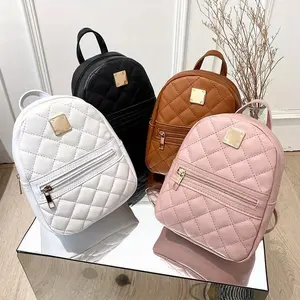 Trendy Quilted Backpack for Women - Lightweight Mini Daypack Purse with Secure Zipper Closure, Durable Fabric & Diamond Quilted Design, Front Zipper Pocket & Golden-Tone Hardware for Casual Everyday Use, School, Travel (White), Bag, Mini Backpack