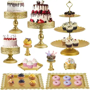 Jucoan 10 Pieces Gold Metal Cake Stand Set, Cupcake Holder Pastry Candy Fruits Serving Plate, Gold Dessert Table Stands and Trays Set for Wedding Birthday Baby Shower Bridal Christmas New Year Party Ornaments Decor