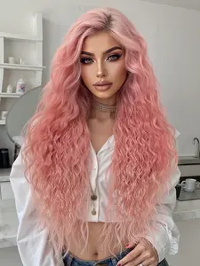Women's Curly Wig with Bangs, Long Wavy Synthetic Material Wigs, Matte Finish, Heat Resistant Glueless Wigs, Daily Use & Party Wear