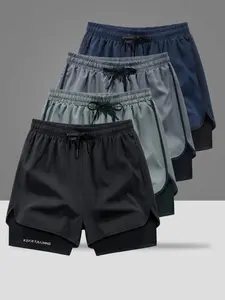 4-pack with double-layer design sports shorts, featuring a loose outer layer and breathable quick-dry liner perfect for running, workouts, and everyday casual wear