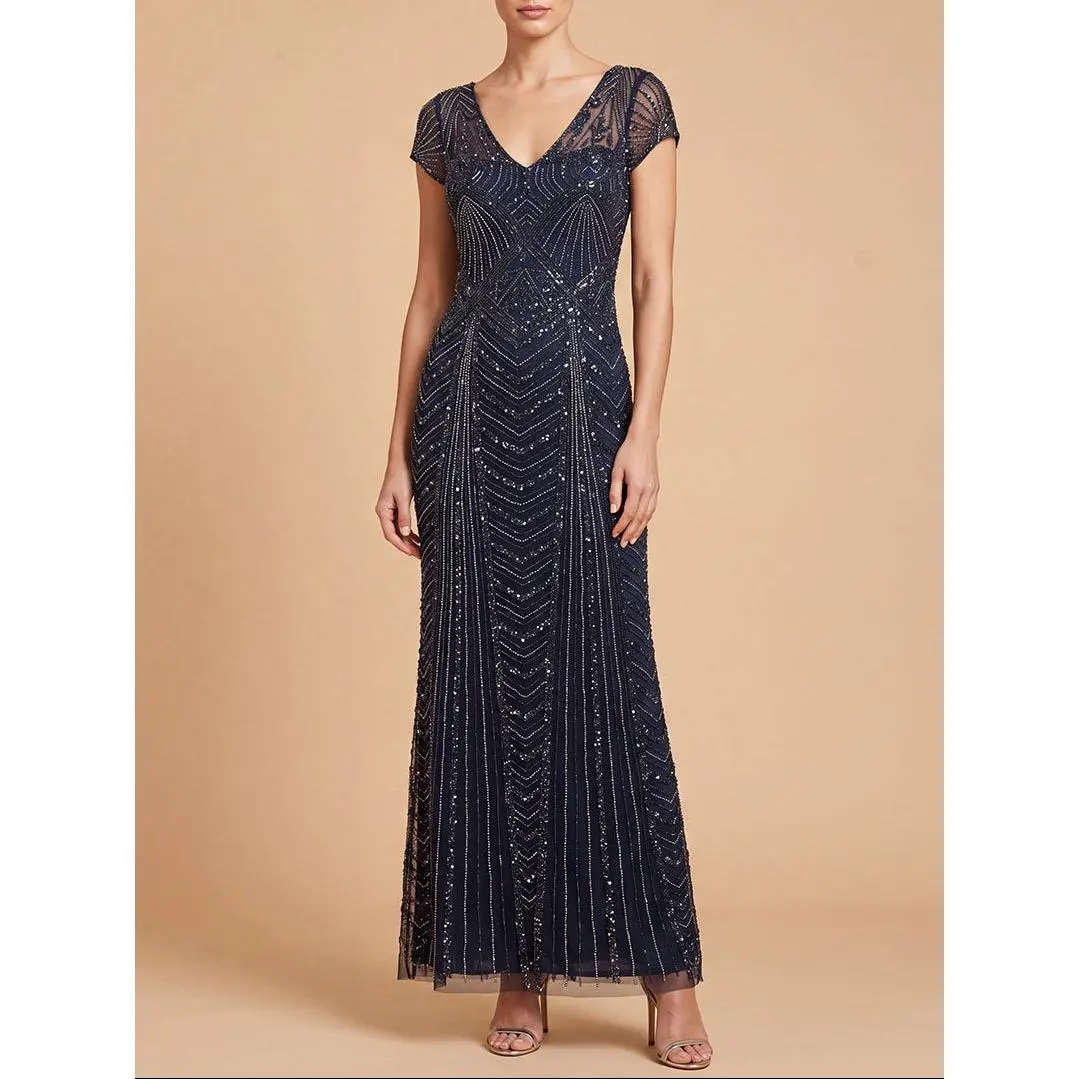 Lara Beaded Cap Sleeve Sheath Gown | 28829