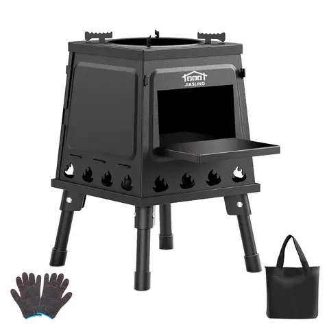Wood Burning Camp Stove, Portable Cast Iron Wood Stove for Outdoor Hiking Picnic BBQ Travel, Black Camping Kitchenware Woodfire Grill