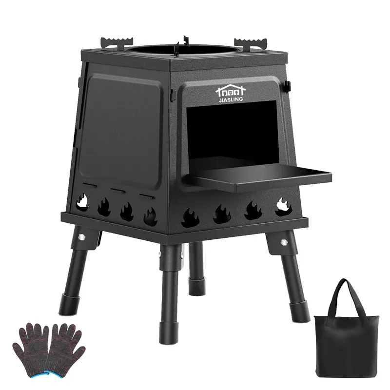 Wood Burning Camp Stove, Portable Cast Iron Wood Stove for Outdoor Hiking Picnic BBQ Travel, Black Camping Kitchenware Woodfire Grill