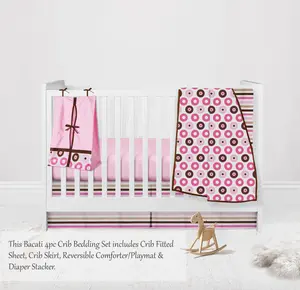 Bacati Mod Dots Stripes 4-Piece Crib Bedding Set - Pink/Fuchsia/Beige/Chocolate