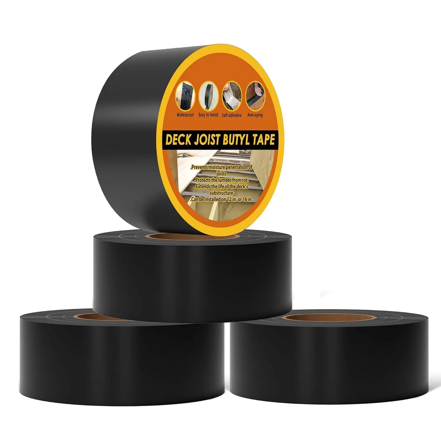 Deck Joist Tape 3" x 50', 4 Pack for Decking,  Weather Resistant Self-Adhesive Butyl for  Joists Beams