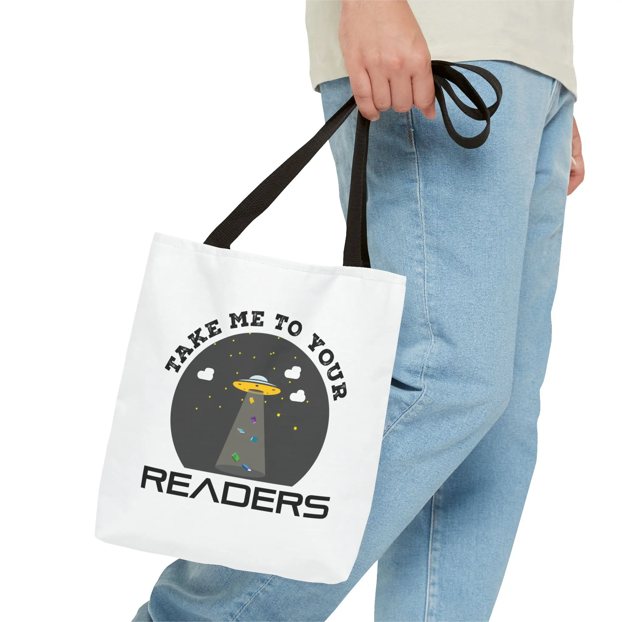 Take Me to Your Readers Tote Bag | Retro Sci-Fi Alien Book Lover Bag