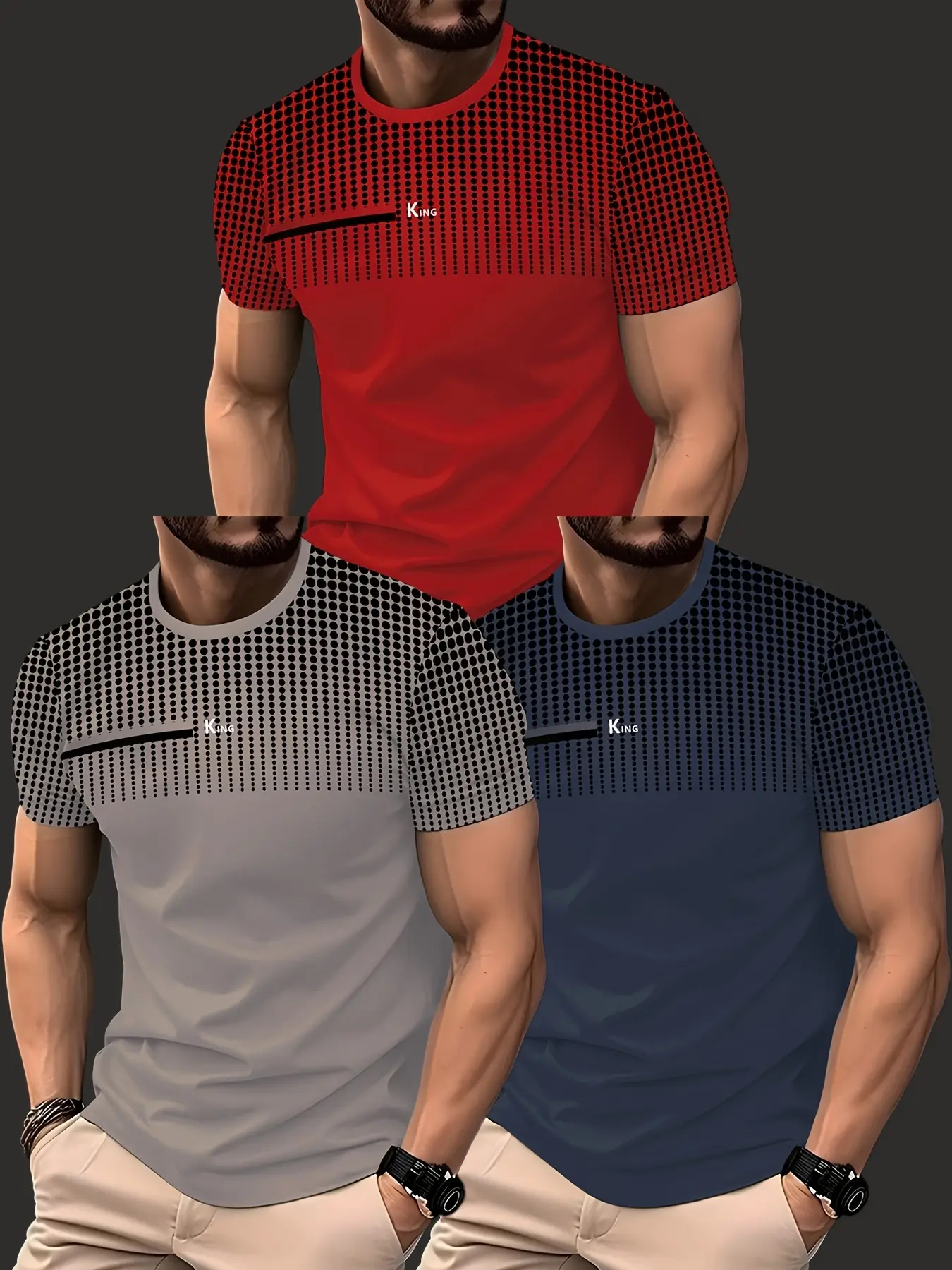 New Men's Fashion - Casual Classic Round Neck - Short Sleeve Shirts - 3pcs - Menswear