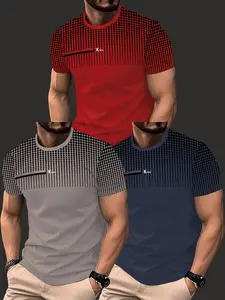 New Men's Fashion - Casual Classic Round Neck - Short Sleeve Shirts - 3pcs - Menswear