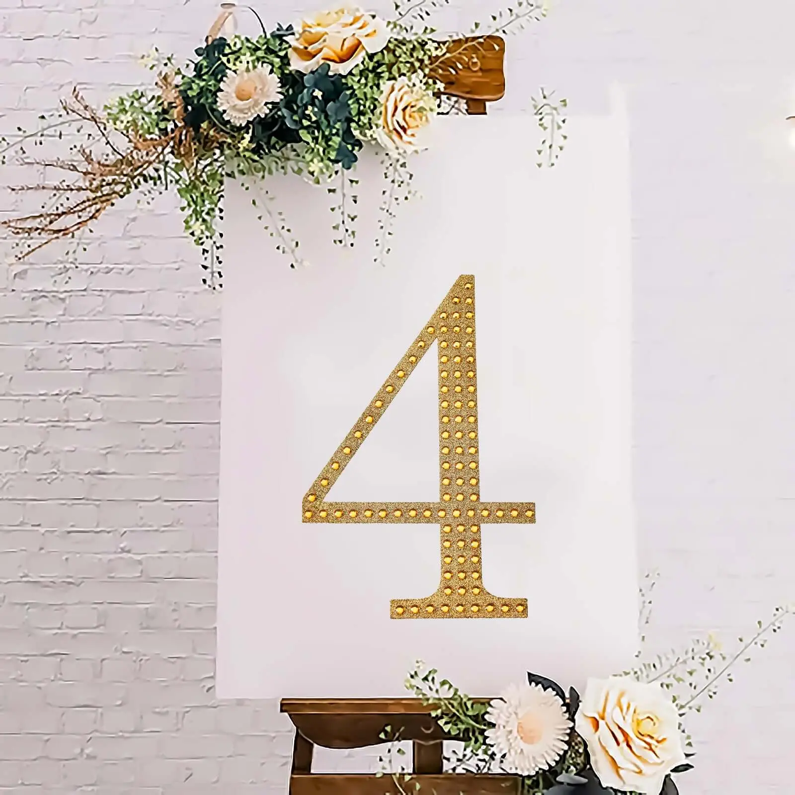 8" Gold Glitter Decorative Rhinestone Number "4" Self Adhesive Sticker, Decorative Decal for DIY Scrapbooking & Stamping Craft Embellishments