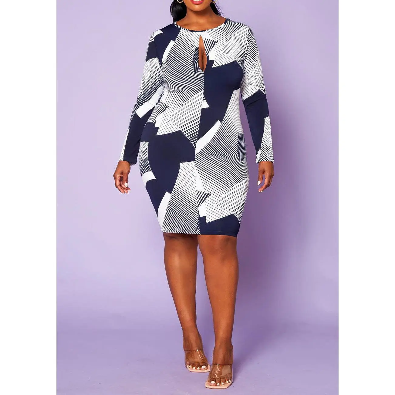 HI CURVY Plus Size Key Hole Bodycon Midi Dress
