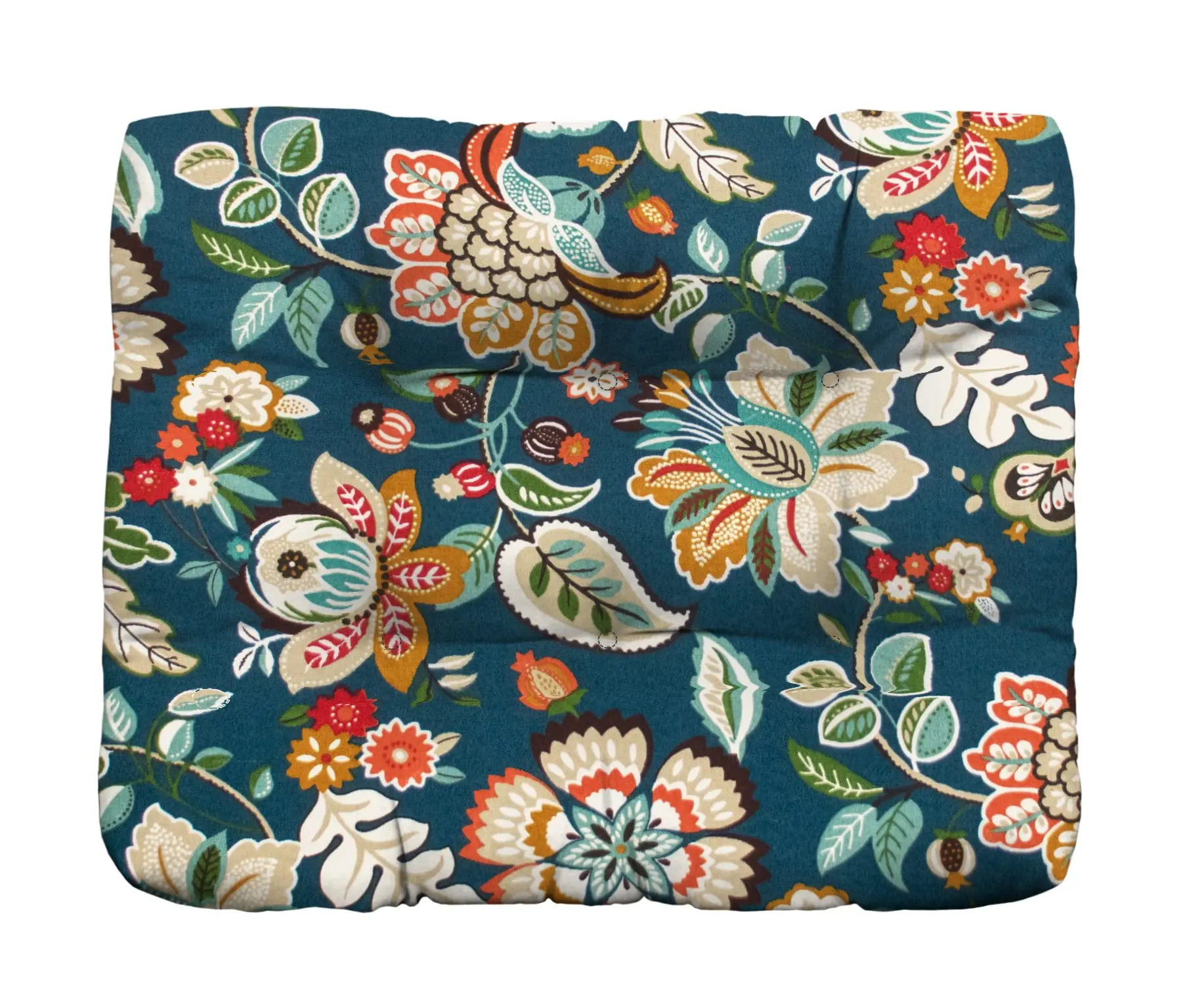 RSH Decor Tufted Ottoman Cushion 21" x 17" for Outdoor Patio Furniture Water-Resistant Spun Fabric Telfair Peacock Blue